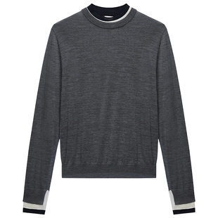 【季末折扣】Woolmark认证欧时力100%羊毛拼接撞色毛衣2025秋冬新
