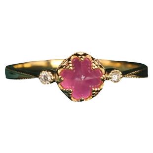 【桃花面】 无烧粉红宝石镶嵌钻石镀S925银戒指女糖塔糖顶糖包山