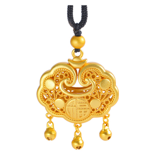 新款黄金平安锁项链女款999金包银吊坠锁骨链送女友闺蜜礼物