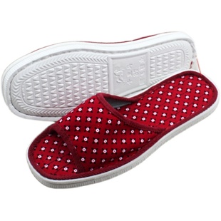 手工灯心绒布拖鞋静音男女泡沫底鱼嘴家居春夏秋木地板拖鞋