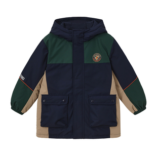 POLO WALK童装 男童羽绒服中长款2025新款冬季儿童外套拼色连帽