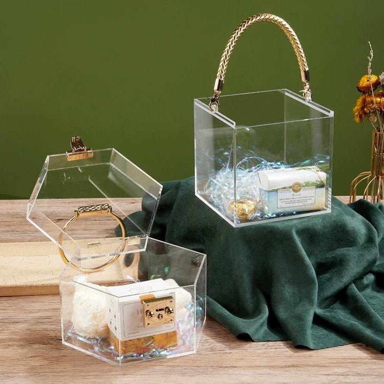 婚庆高透亚克力伴手定制手提金属插花展示多边形盒礼盒防尘收纳盒