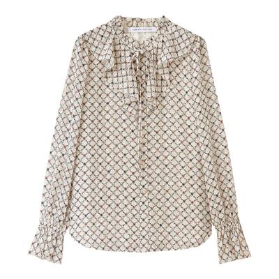 水云间法式宫廷风衬衫女春夏新款时尚格纹内搭上衣花边领白色衬衣