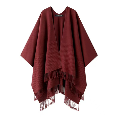 拉夏贝尔/La Chapelle高级感纯色流苏披肩女时尚气质斗篷外搭围巾