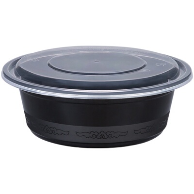 美式圆形带盖黑色外卖高档打包盒
