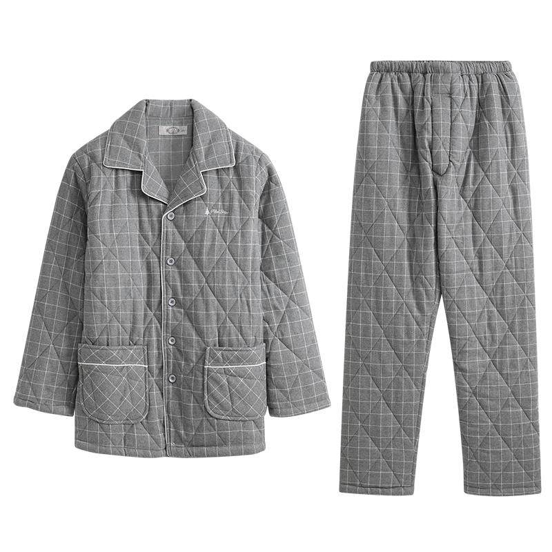 【特价清仓】美标可外穿三层夹棉加厚秋冬纯棉家居服套装男女睡衣