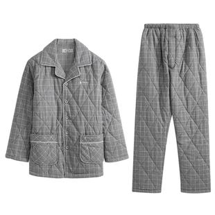 【特价清仓】美标可外穿三层夹棉加厚秋冬纯棉家居服套装男女睡衣