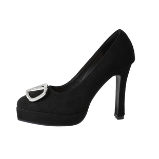 新品黑色高跟鞋防水台不累脚小个子女士礼服鞋模特走秀粗跟单鞋