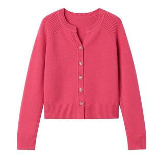 Goodland美地女装绵羊毛法式v领针织开衫短款小毛衣LC34106090