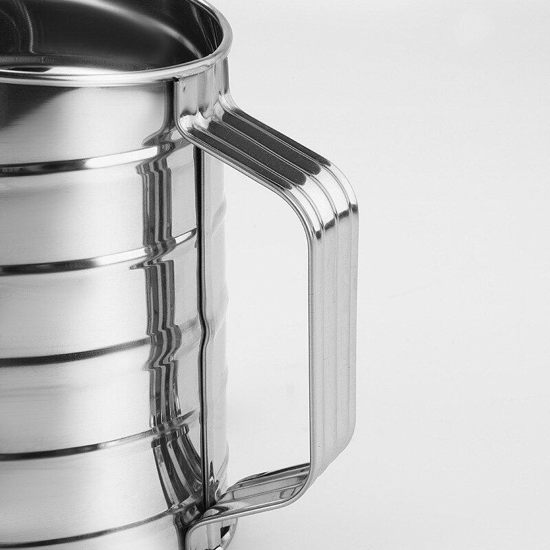 3杯面不锈钢粉筛带旋转搅拌环 过滤细网手动不锈钢 蛋糕制作烘焙