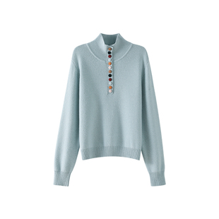 OSA欧莎温柔慵懒风半高领彩扣针织衫女冬新款气质高级感毛衣上衣