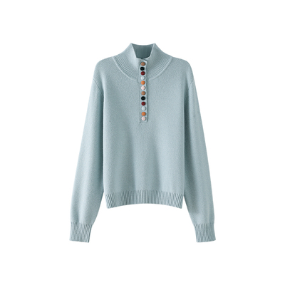 OSA温柔慵懒风半高领彩扣针织衫