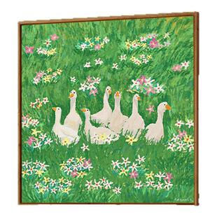 治愈系田园动物插画风儿童房卧室风景装饰画自粘油画布装饰画芯