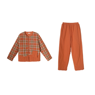 朵朵可可睡衣女2025秋冬新款纯棉格子保暖加厚夹棉情侣家居服套装