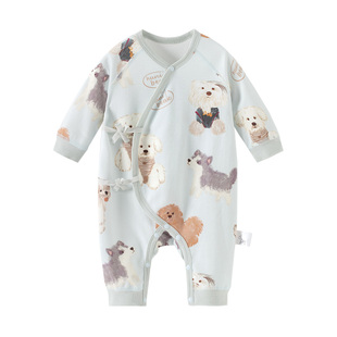 欢喜小熊宝宝春秋长袖连体衣新生儿秋季蝴蝶衣纯棉衣服婴儿和尚服