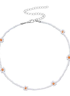 小众韩国彩色串珠花朵项链女夏