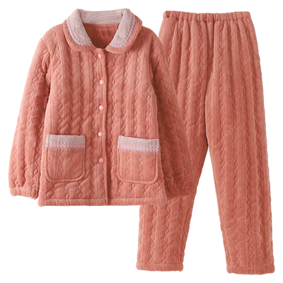 加厚珊瑚绒夹棉夹棉袄女士家居服