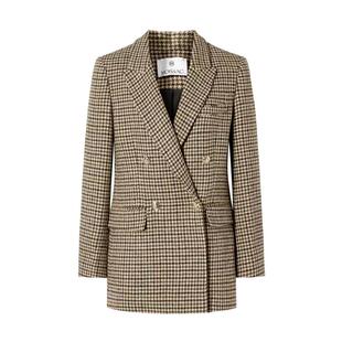 MOISSAC摩萨克冬100绵羊毛法式文艺风格纹西装领修身外套女