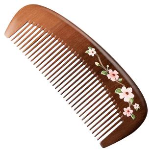 郎府老桃木梳子彩绘梳大小长短细齿顺发便携梳造型桃花男女士儿童