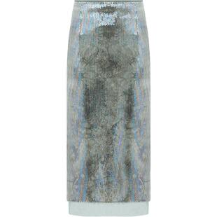 COCOBELLA轻奢亮片绣半身裙女优雅中长款裹身裙开叉直筒裙HS608-2