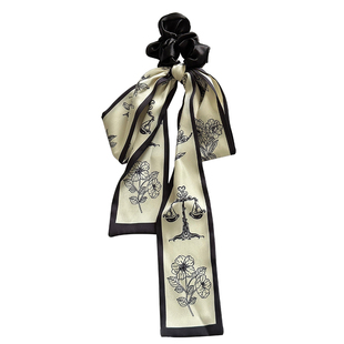 新中式印花蝴蝶结飘带发圈法式低马尾皮筋高级感复古缎面碎花发绳