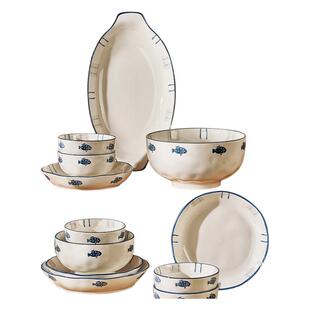 日式餐具陶瓷碗盘家用2026新款釉下彩米饭碗菜盘碟子汤碗面碗鱼盘