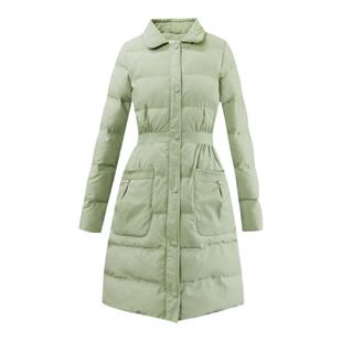 纻衣绿色翻领文艺羽绒棉服2026冬装新款棉衣收腰加厚气质中长外套