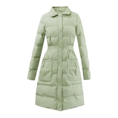 绿色翻领中长款文艺中长款棉服