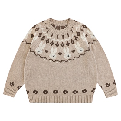 幼悠男童羊毛混纺美拉德色系网底提花毛衣2025冬季插肩袖保暖上衣