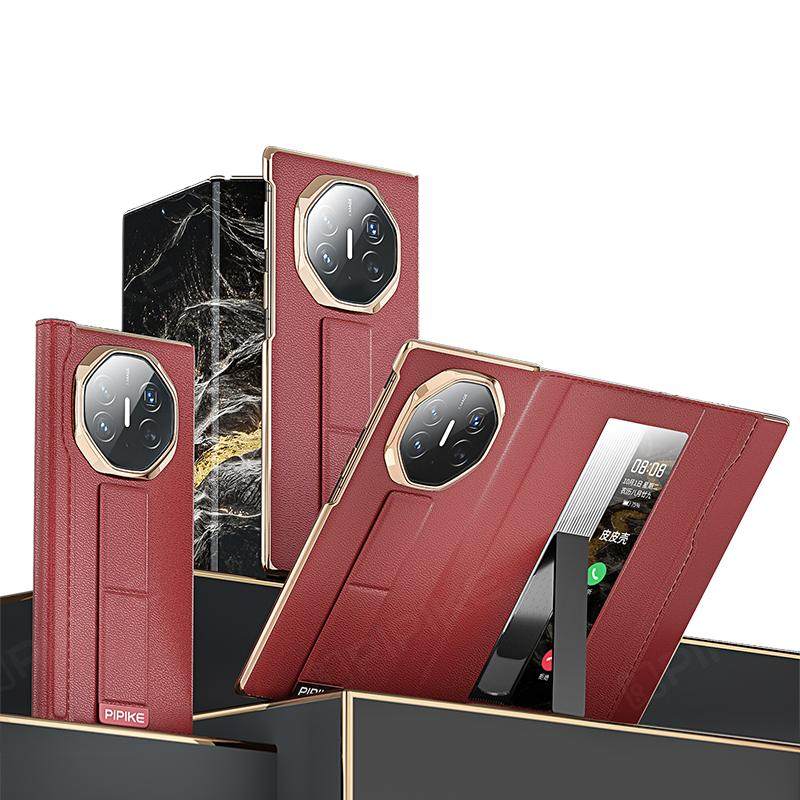 【官方正品】皮皮壳适用于华为xt手机壳新款MateXTs三折叠真皮翻盖全包腕带支架智能视窗防摔保护套男女商务