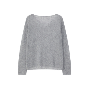 CycleDocument  亲肤羊毛混纺/轻绒松弛感一字领斜肩毛针织衫女