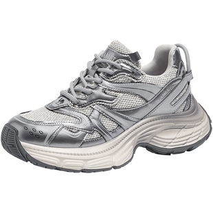 【耀月】骆驼老爹鞋女2026年春夏季厚底增高休闲银色运动鞋女款