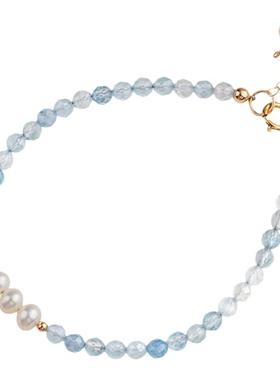 天然海蓝宝S925纯银手链女款轻奢小众精致高级感珍珠手串生日礼物