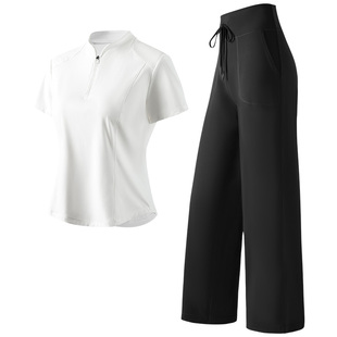 361运动套装女夏季半开短袖宽松长裤健身房运动服羽毛球服健身服