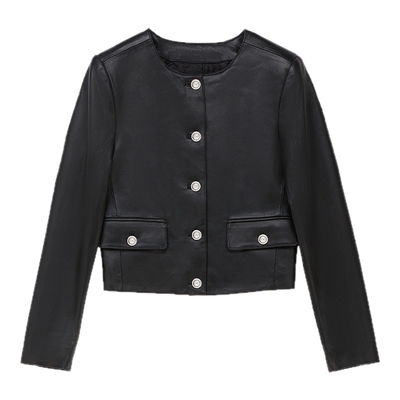 MK羊皮革小香风短款外套夹克