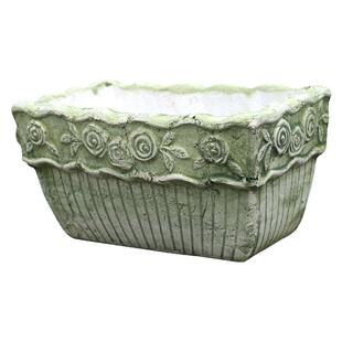 欧式复古陶盆粗陶做旧花盆多肉植物浮雕长方形花卉手工绿色陶盆