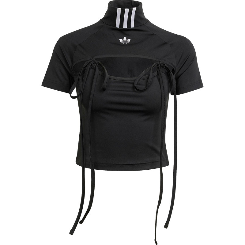 Adidas/阿迪达斯正品三叶草女士修身缎带镂空短款短袖JX2537