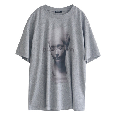 徐大脸吖定制 内搭外穿春秋水洗做旧美式长绒棉印花短袖T恤女上衣