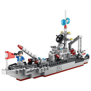 儿童益智拼装小颗粒导弹驱逐舰积木玩具模型男孩航母拼图轮船礼物