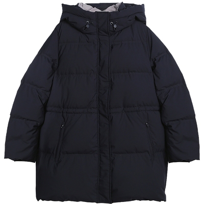 布景羽绒服女中长款2025年冬季新品连帽可收腰设计白鸭绒外套1451