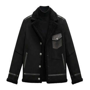 冬季新款海宁皮毛一体男短款纯羊毛西装真皮皮衣机车服加厚外套潮
