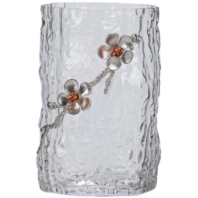 馨玉坊日式锤纹玻璃杯镶梅花个人