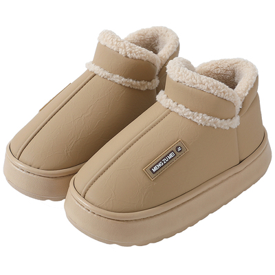 PU厚底棉拖鞋女冬季室内保暖情侣