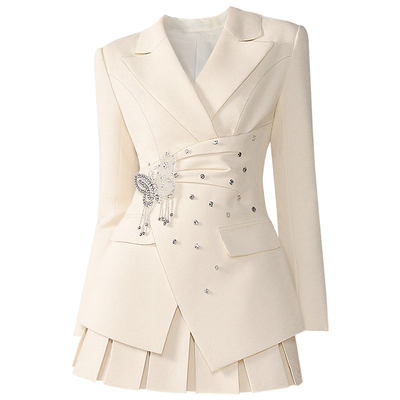 茬客气质蝴蝶结钻饰外套百褶半裙