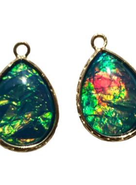 复古压制合成斑彩石项链吊坠彩虹水晶七彩宝石彩欧泊男女饰品