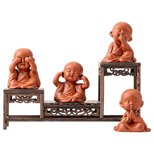 四不小和尚紫砂茶宠摆件精品可养茶桌茶台装饰禅意不听不看不说