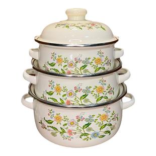 珐琅搪瓷三件套小奶锅煮面锅汤锅儿童辅食锅猪油罐电磁炉燃气通用