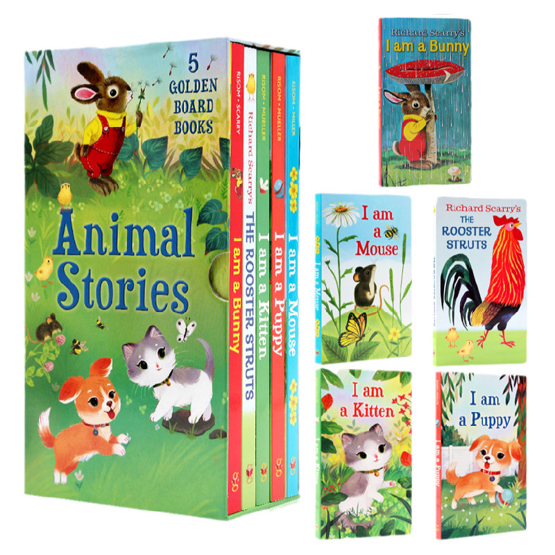 我是一只兔子5册盒装 I am a Bunny Kitten Puppy Mouse Rooster Struts 英文原版绘本幼儿小动物认知识别英语启蒙纸板书