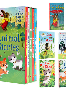 我是一只兔子5册盒装 I am a Bunny Kitten Puppy Mouse Rooster Struts 英文原版绘本幼儿小动物认知识别英语启蒙纸板书
