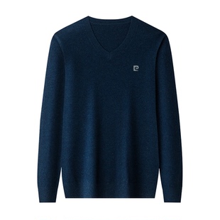 皮尔卡丹100%纯羊绒衫男2025冬季厚款V领毛衣中年保暖打底羊毛衫